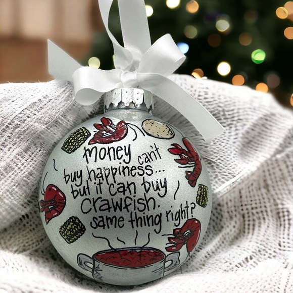 Cajun Christmas Cheer: Crawfish & Happiness Ornament! Custom Personalized Gift - Picture 6 of 10